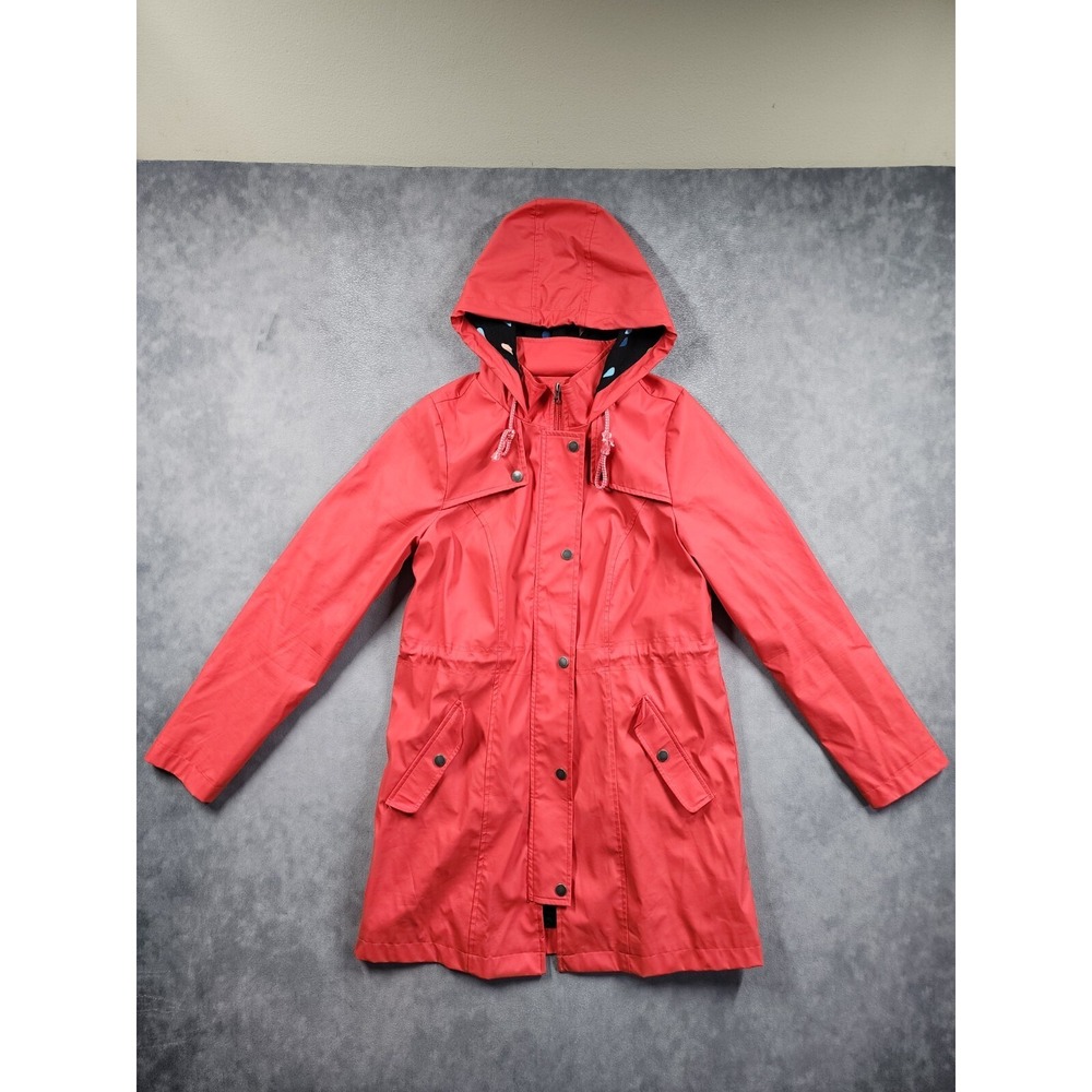 Modcloth Rain Coat Women's XS Red Full Zip Snap Button Mid-Length Jacket Outdoor